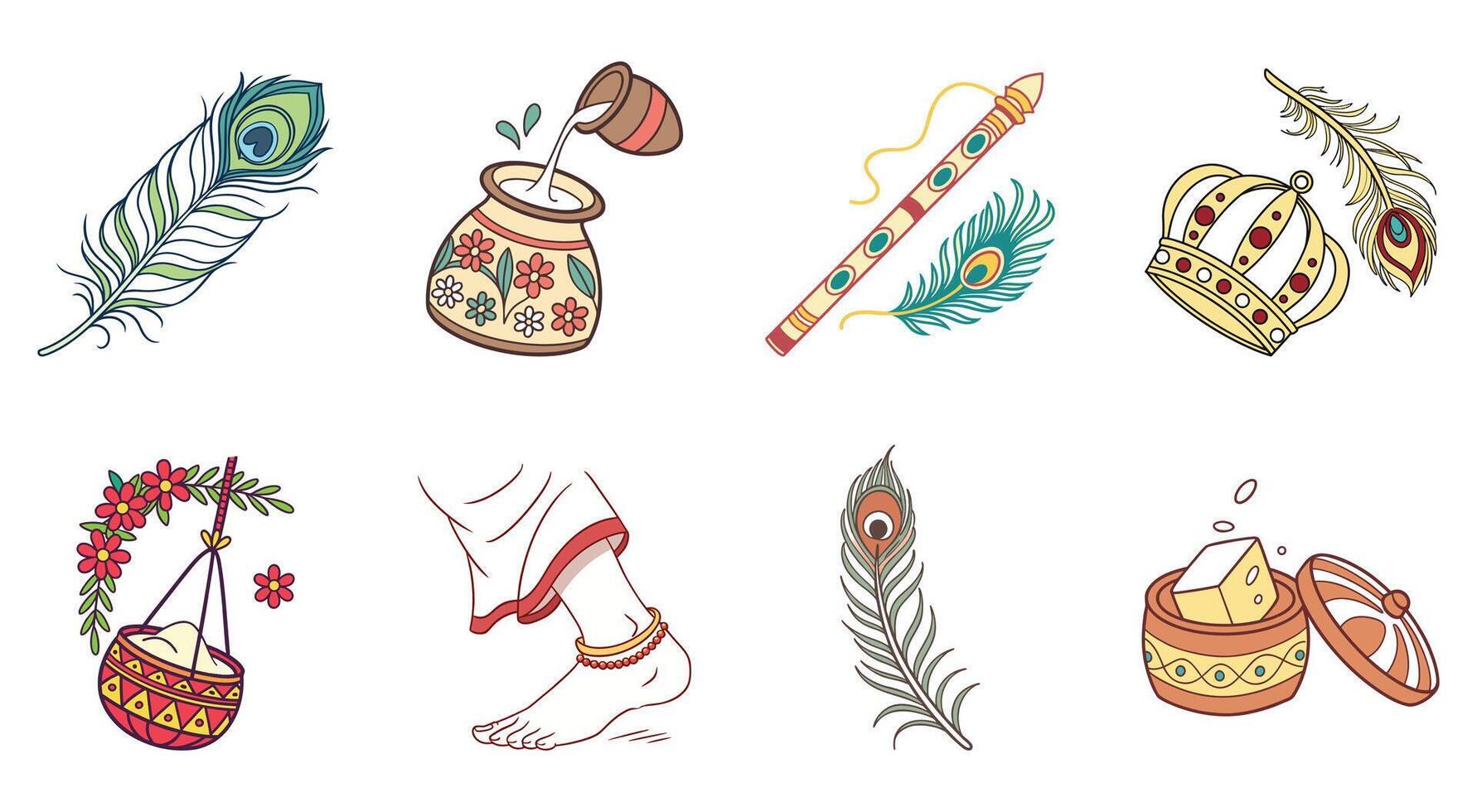 Krishna themed religious icons and symbols vector