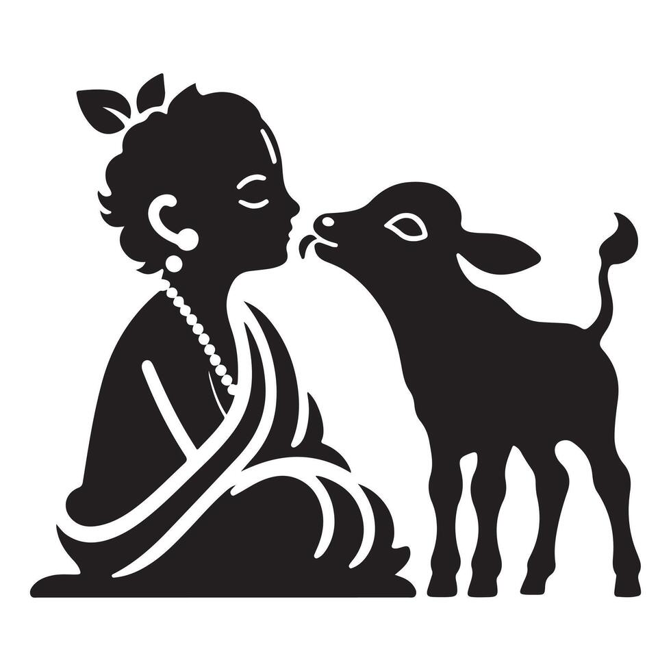 Krishna with Cow Love Silhouette vector