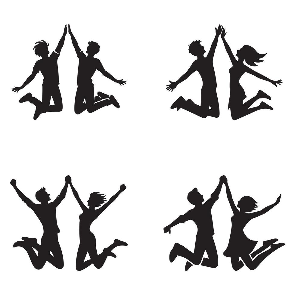 Silhouette Friends Jumping for Joy friendship day vector