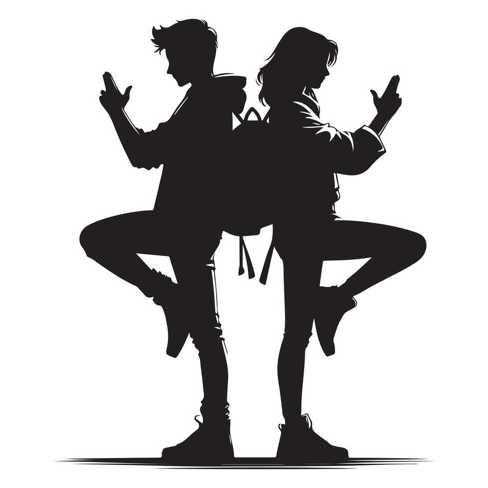 Two friends Secret Agents Silhouette Double Agents in Action design vector