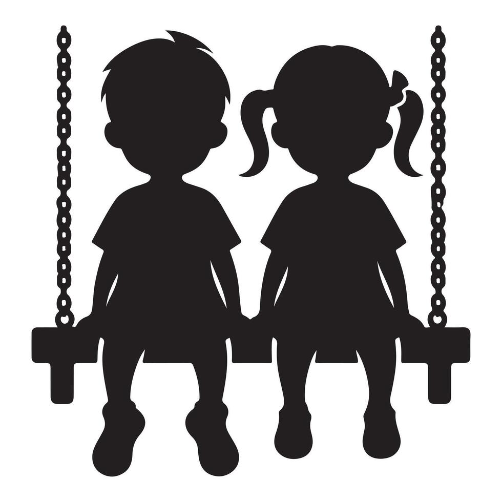 Silhouette of Two Children on a Swing friendship day celebration vector