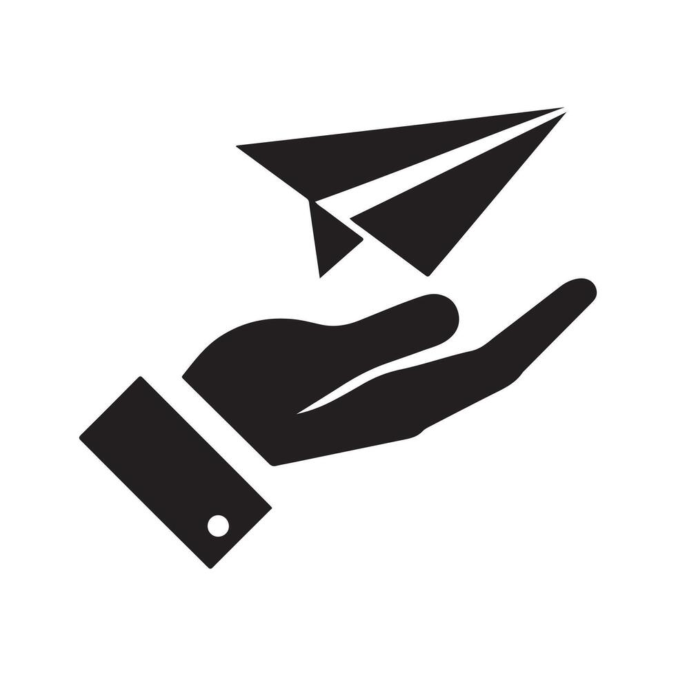 Hand holding paper airplane, delivery, sending message or new idea vector