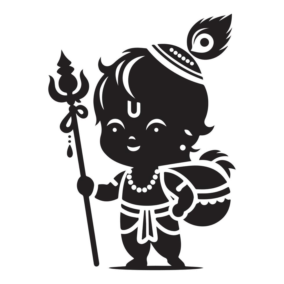 Silhouette icon of baby Krishna vector