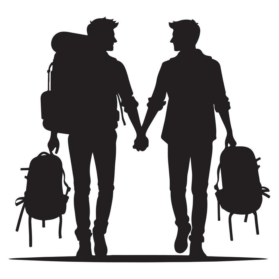 Silhouette of two people walking away friendship day celebration vector