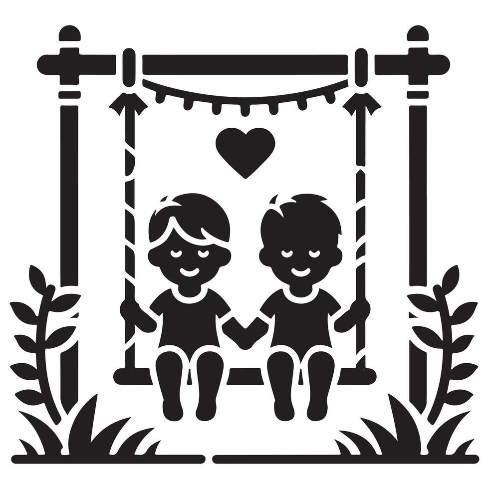Children Holding Hands on a Swing friendship day vector