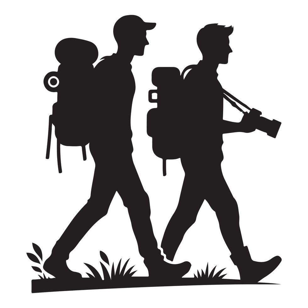 Silhouette of two people walking away friendship day celebration design vector