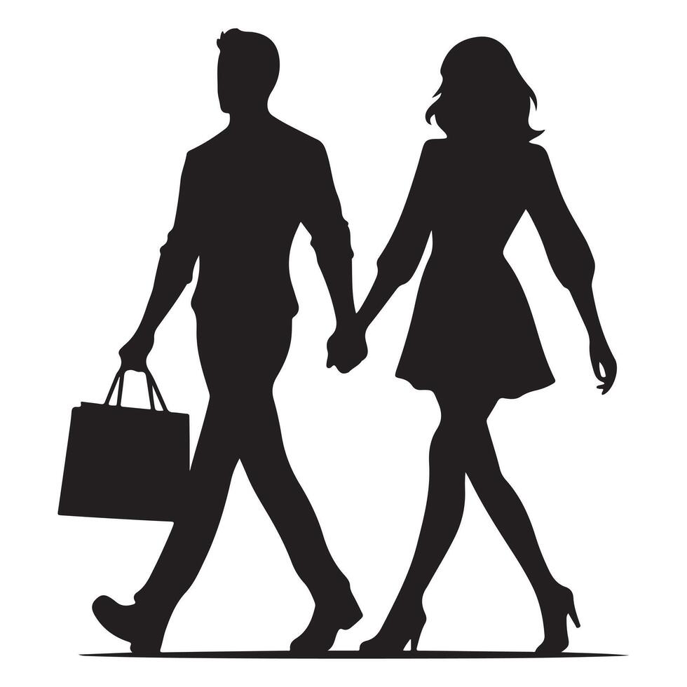 Couple Walking and Holding Hands Silhouette balck and white vector