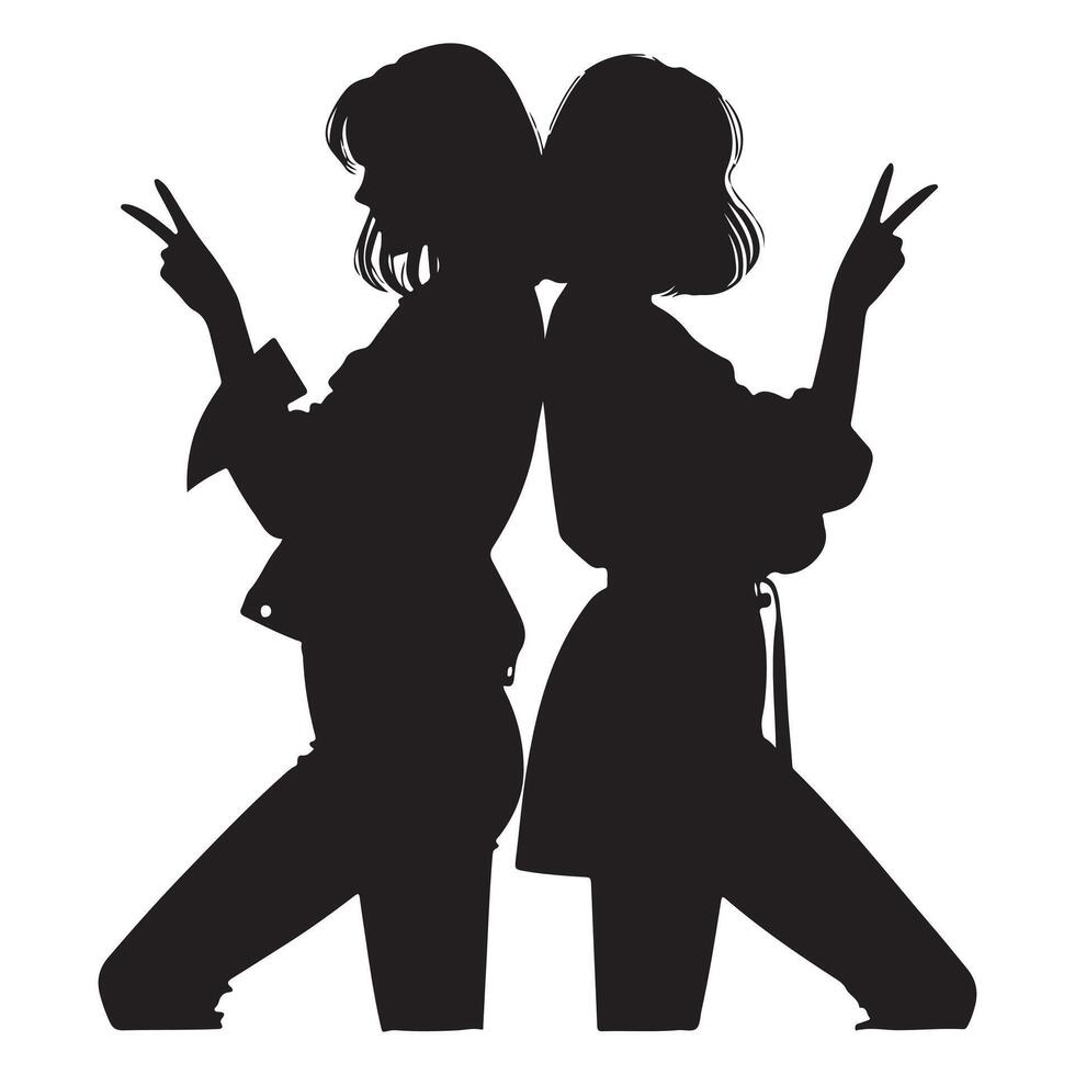 Silhouette of Two Friends Showing Peace Sign friendship day celebration vector