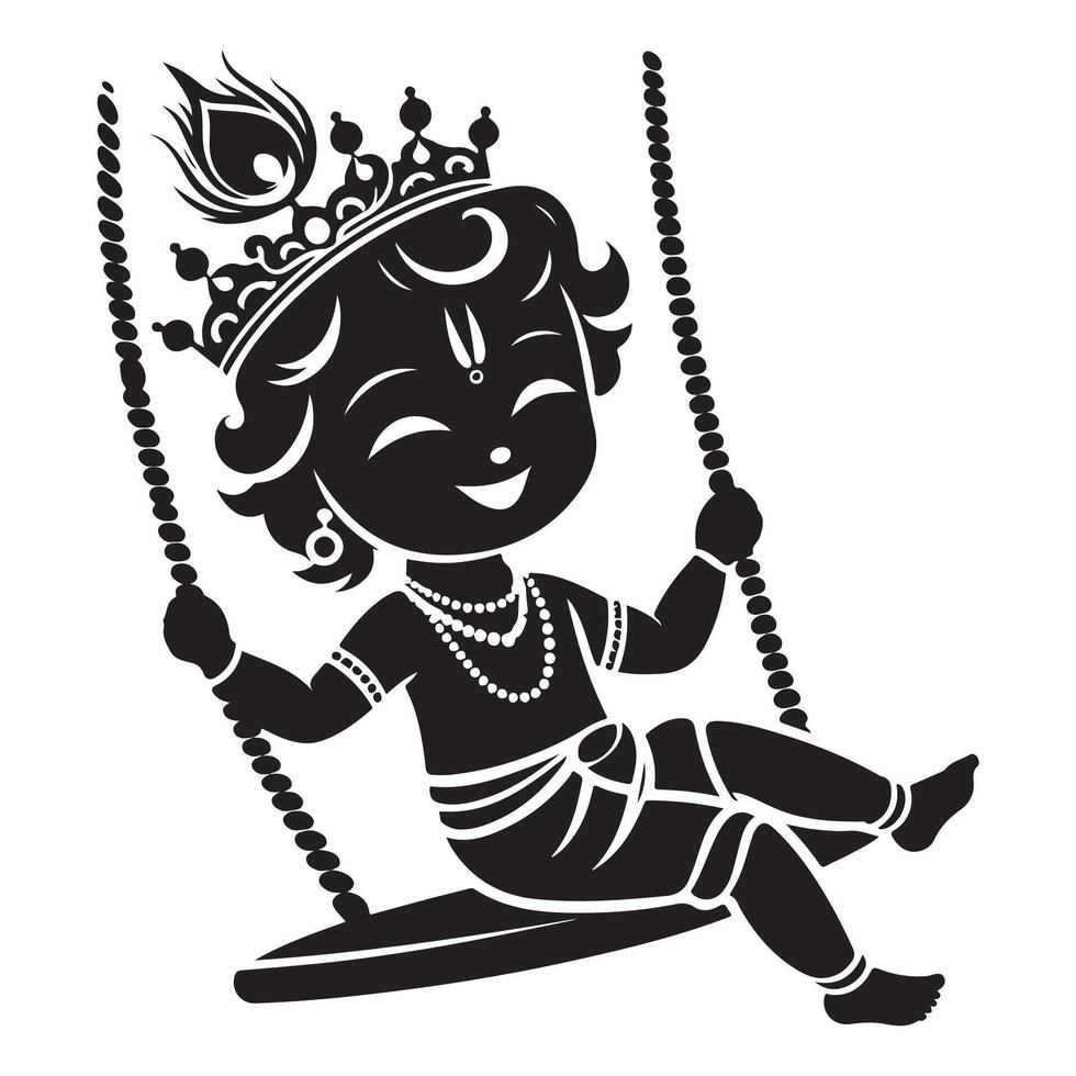 Krishna on Swing silhouette vector