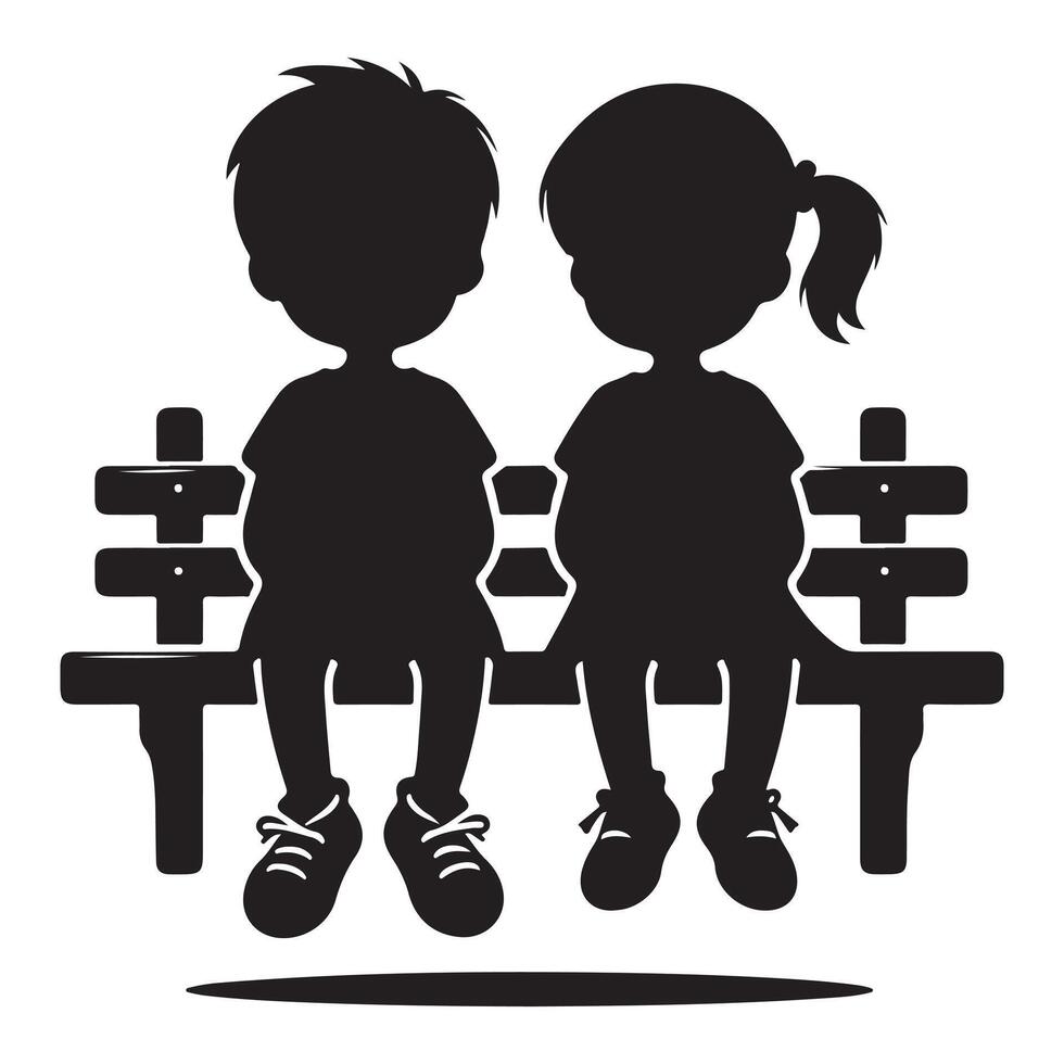 Silhouette of Two Children Sitting on a Bench friendship day celebration vector