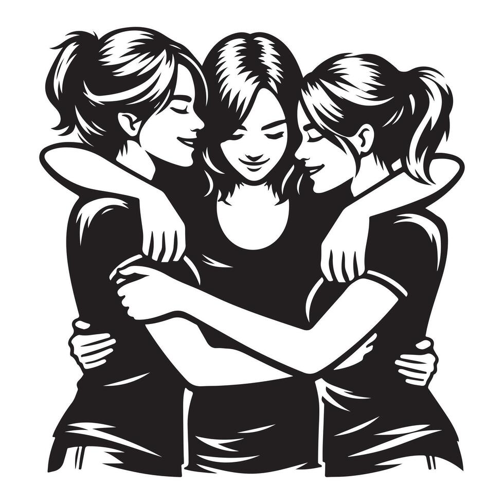 Three Friends Embracing A Symbol of Sisterhood and Unity friendship day celebration vector