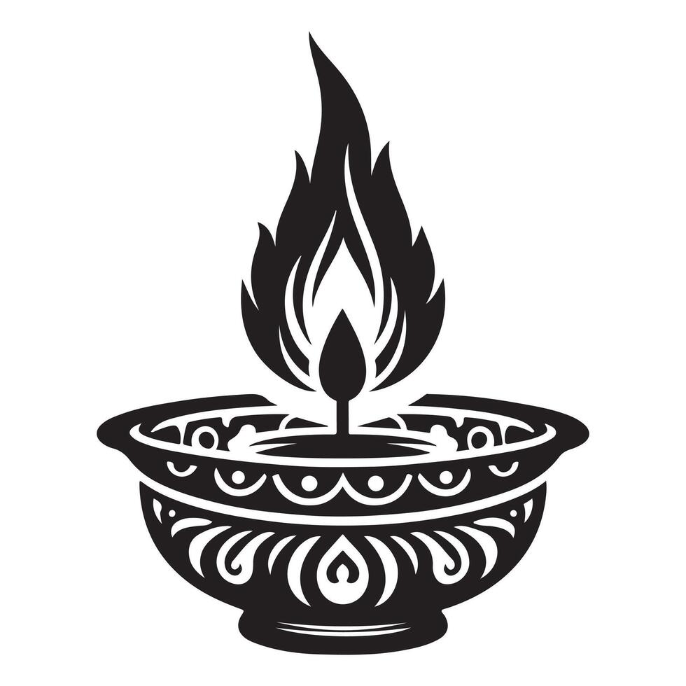 Silhouette icon of traditional Indian diya vector