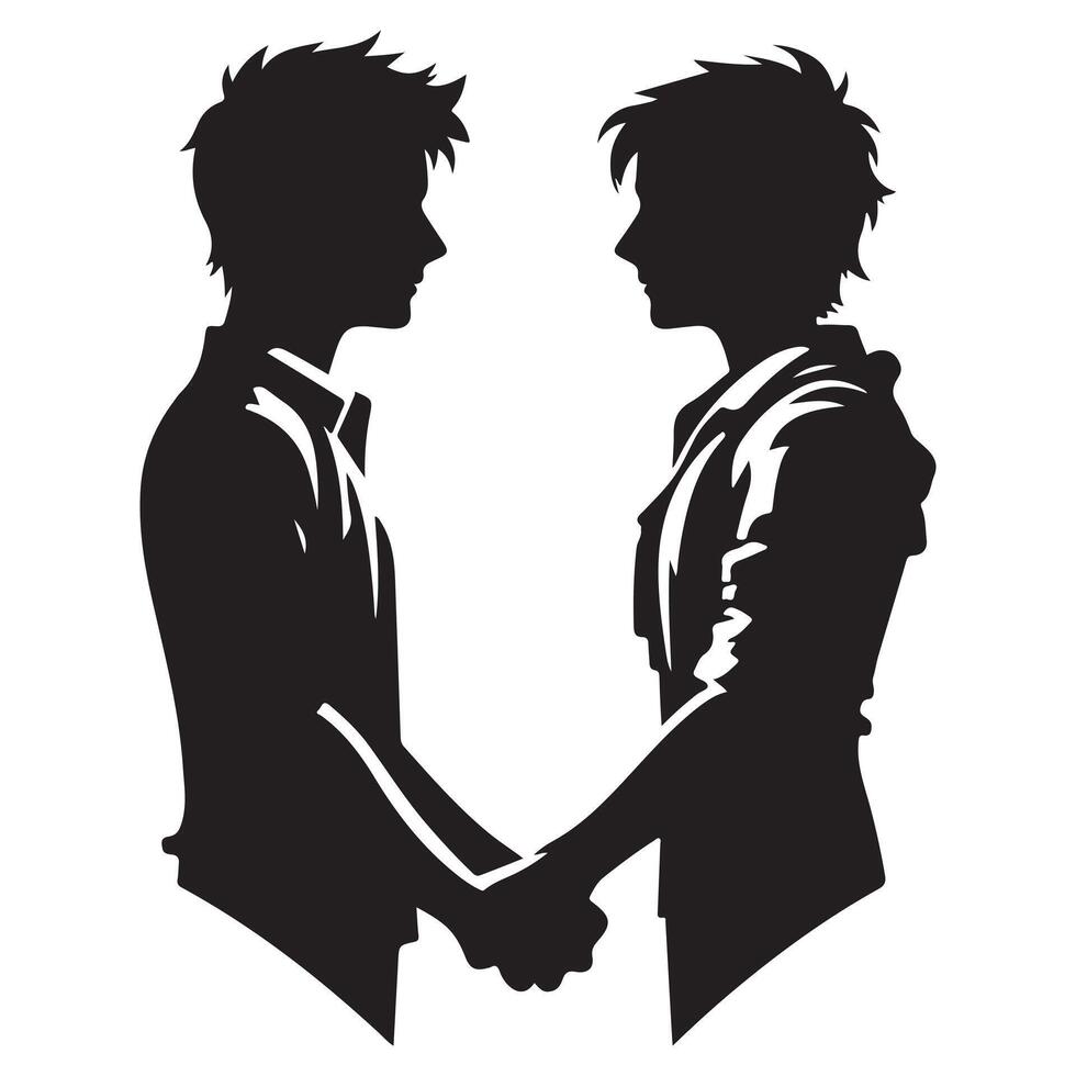 Friendship Silhouette of Two Boys Facing Each Other vector