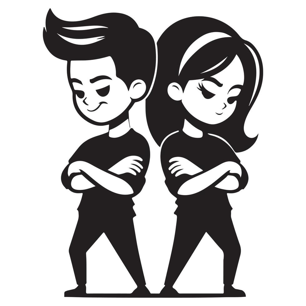 Chibi Friends Arms Crossed Silhouette with Attitude vector