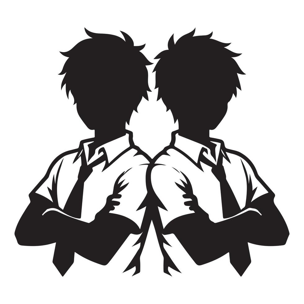 Arm in Arm Male Friends Silhouette Walking in Brotherhood design vector