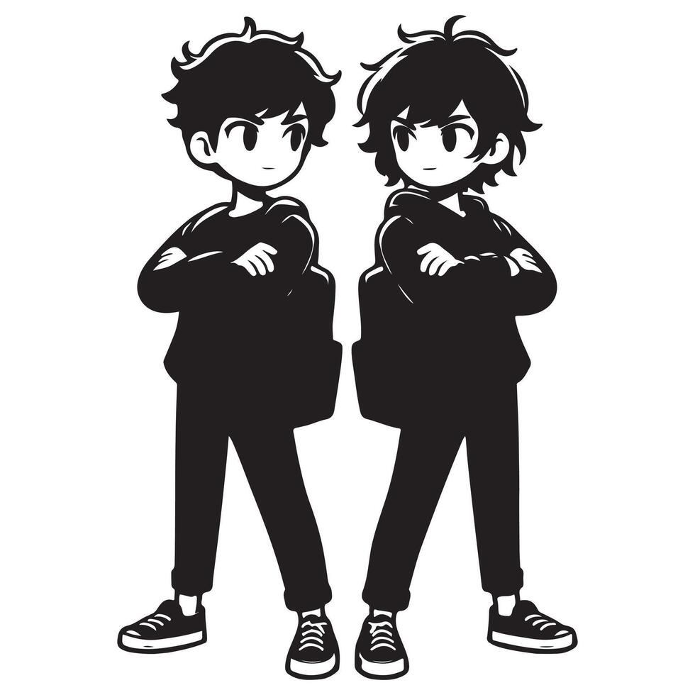 Arm in Arm Male Friends Silhouette Walking in Brotherhood vector