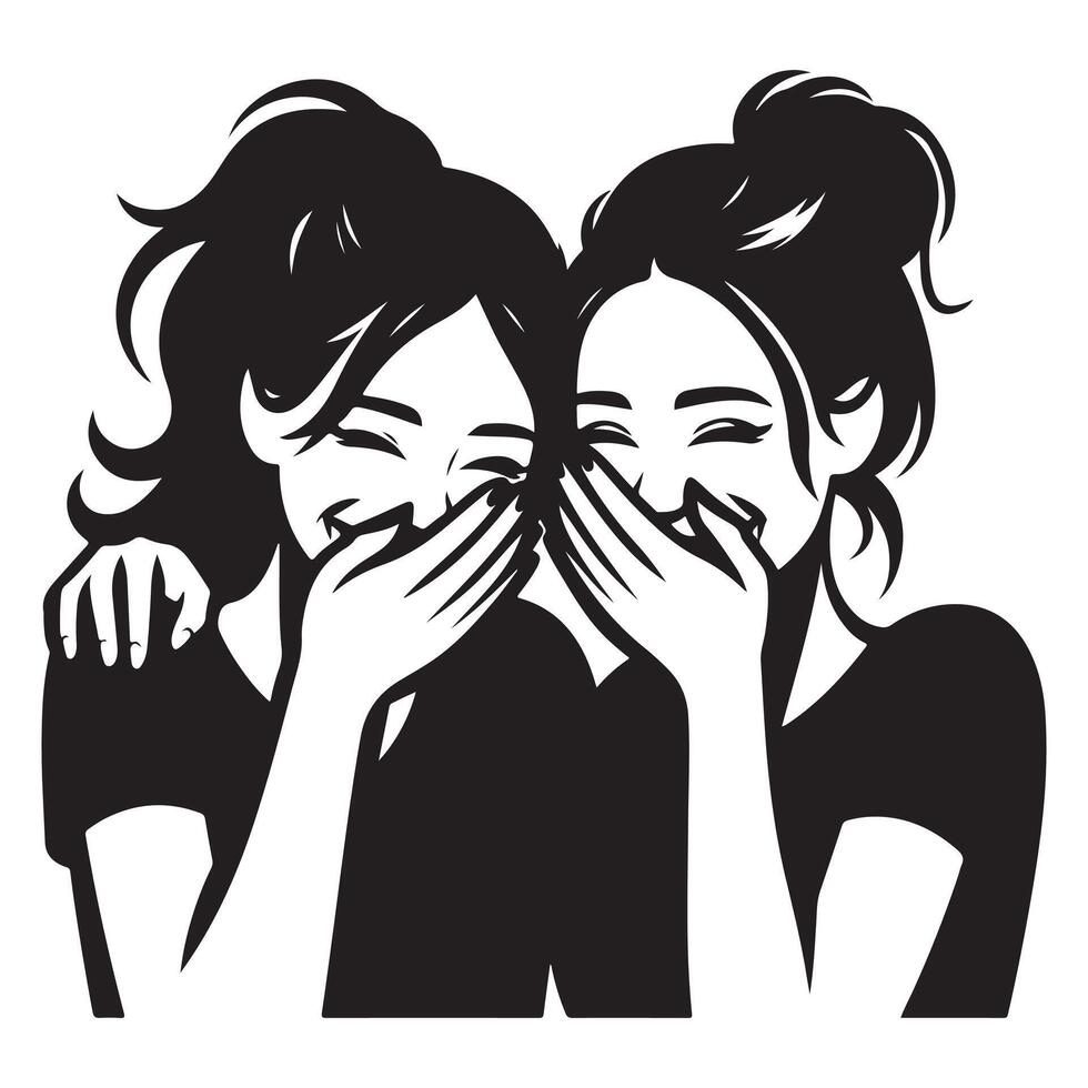 Best Friends Laughing and Bonding Silhouette fun design vector