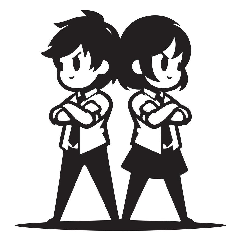 Chibi Friends Arms Crossed Silhouette vector