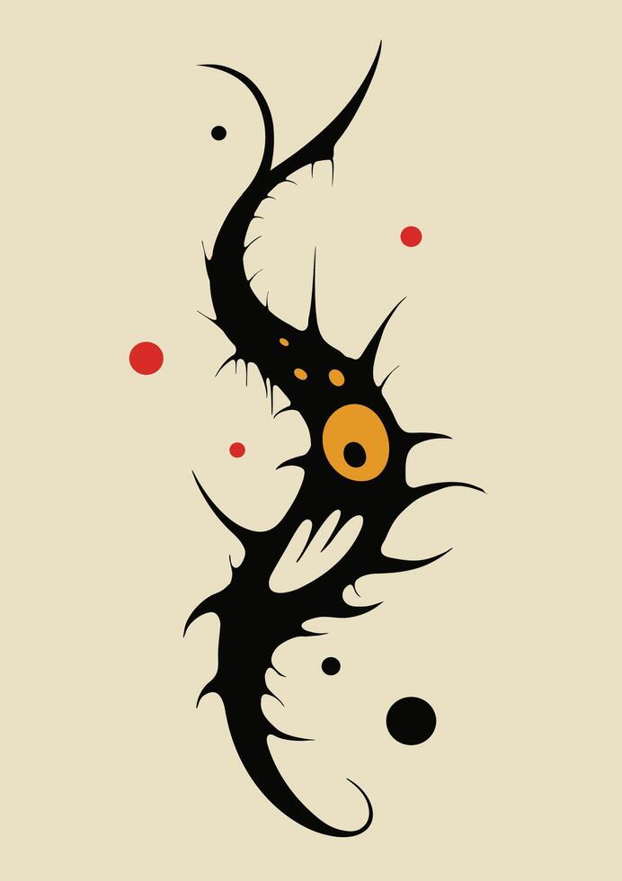 Character in of Joan Miro. Abstract Painting with Geometric Shapes. vector