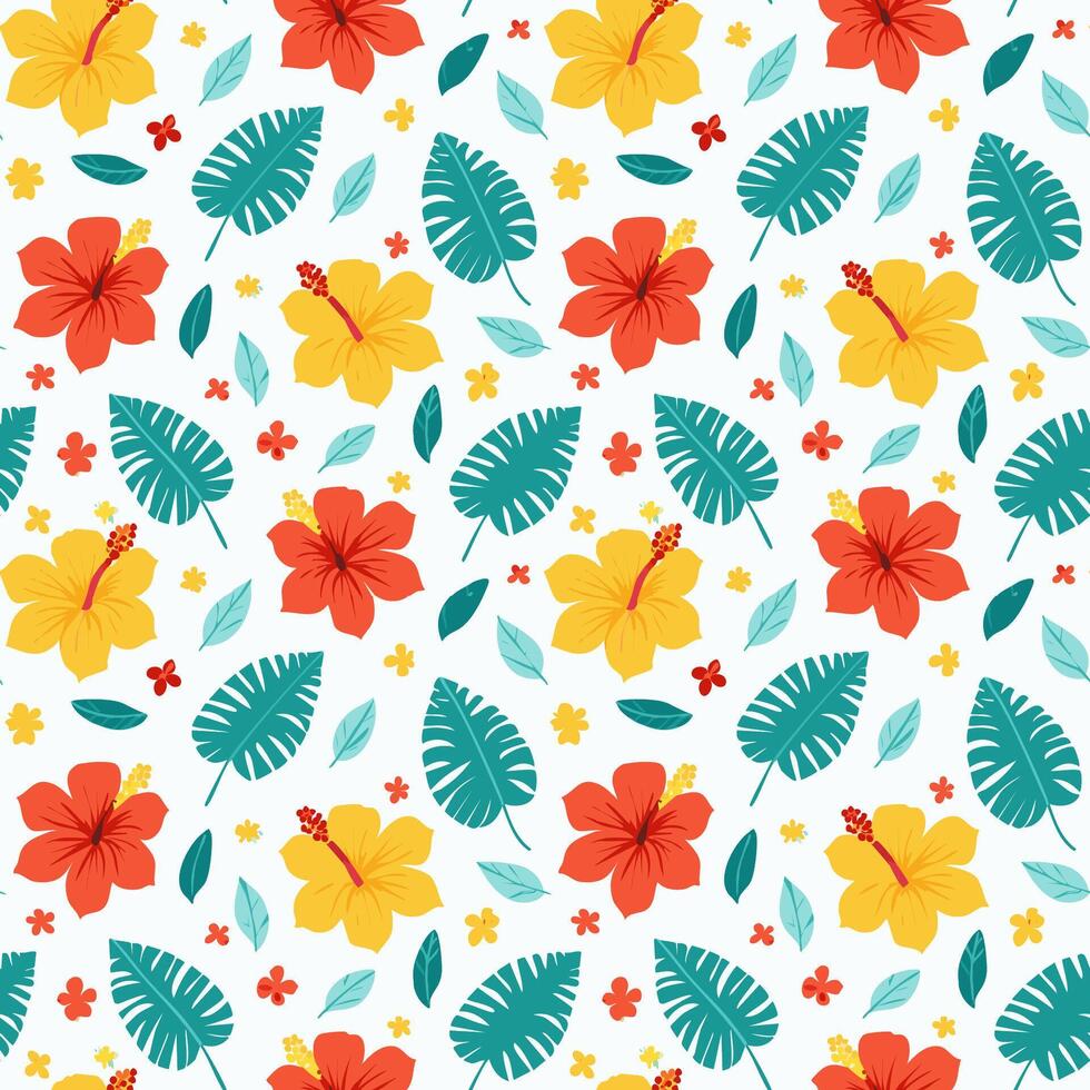 Vibrant Tropical Floral Arrangement with Hibiscus and Leaves vector