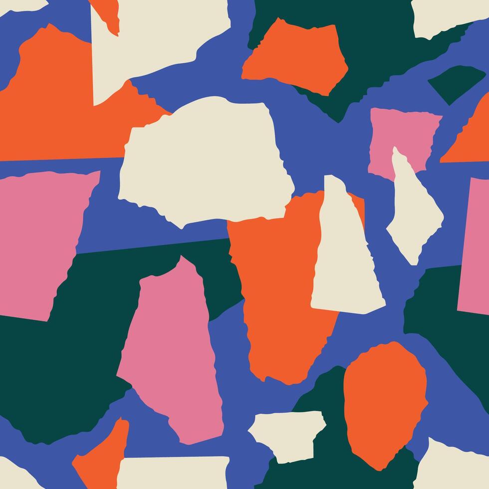 Hand-Drawn Abstract Collage With Torn Paper Style Shapes in Blue, White, Red and Black vector