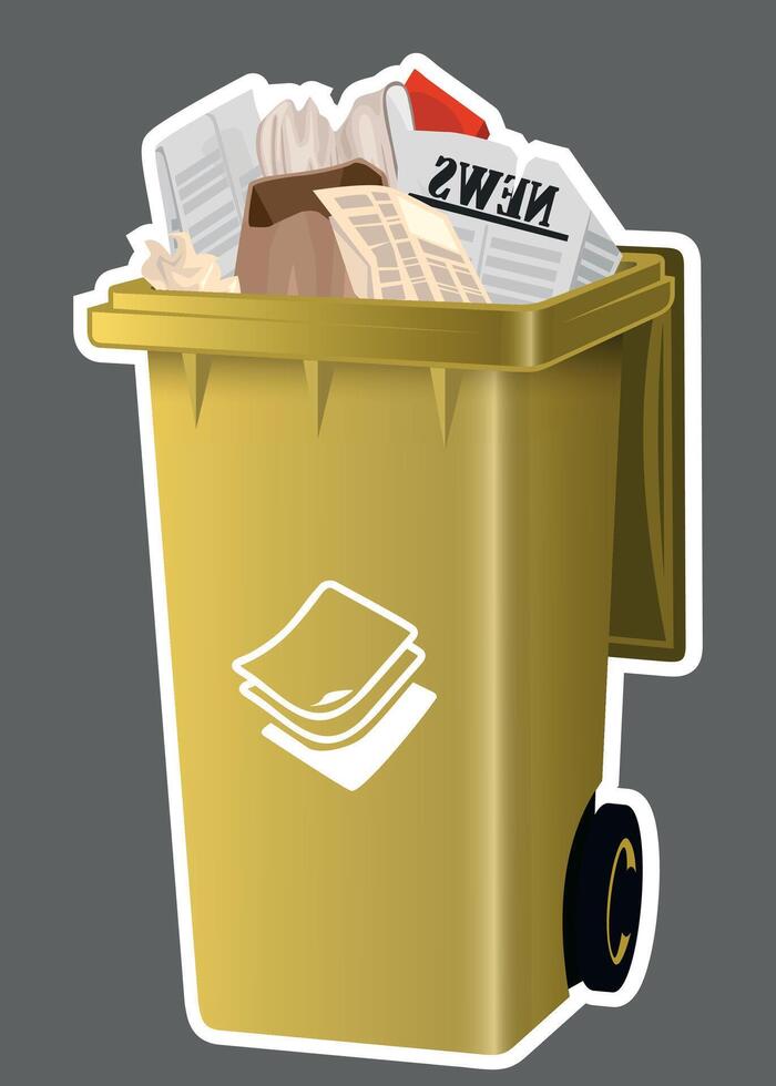 yellow plastic paper container with garbage isolated on gray background vector