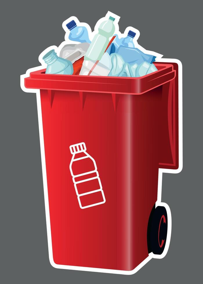 red plastic container with garbage for plastic isolated on gray background vector