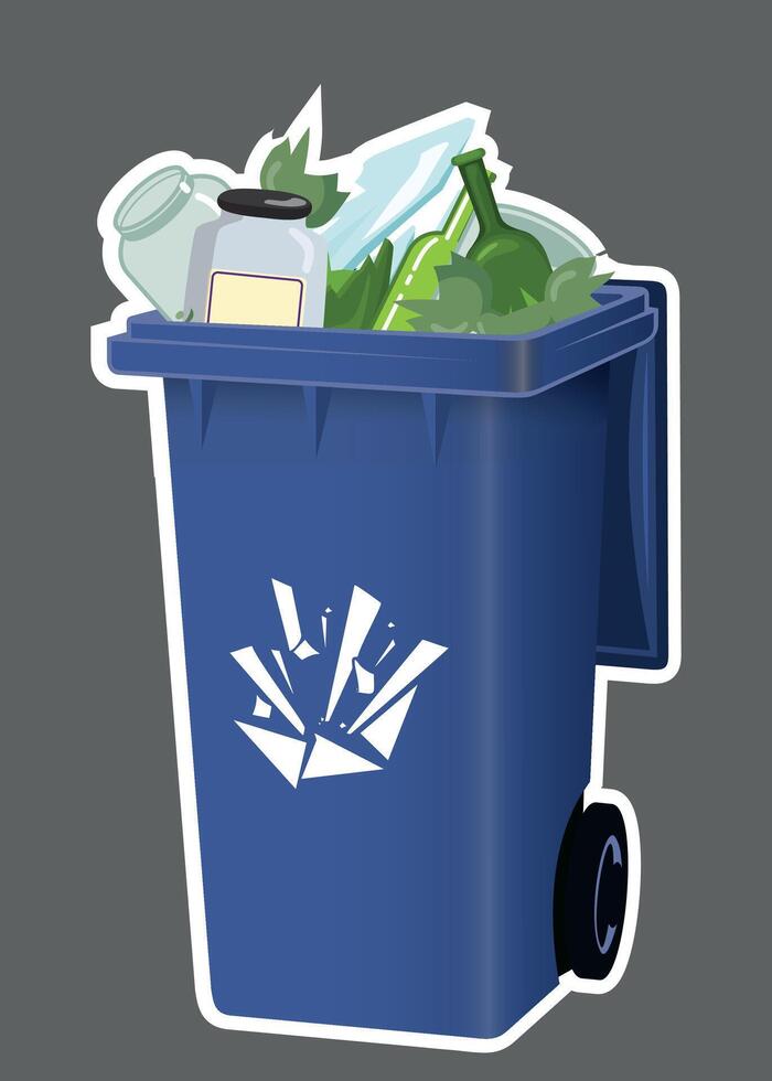 blue plastic container with garbage for glass isolated on gray background vector