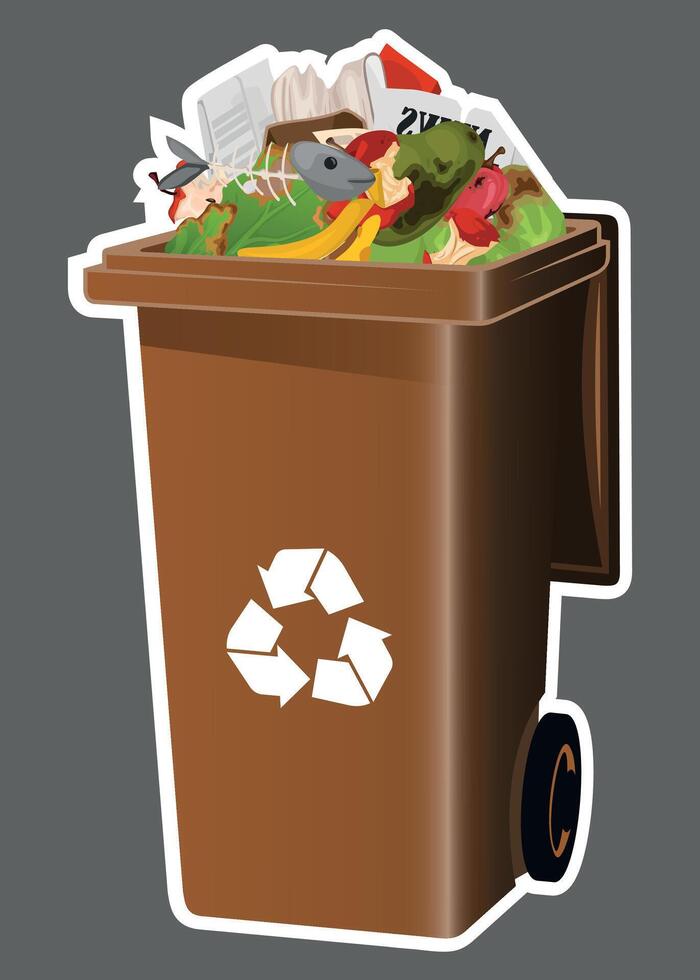 brown plastic container with garbage for garbage isolated on gray background vector