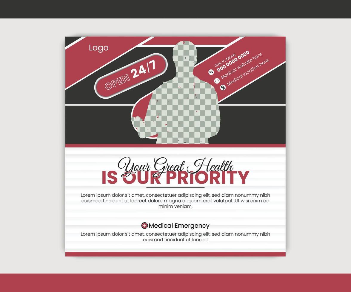 Medical social media post template vector