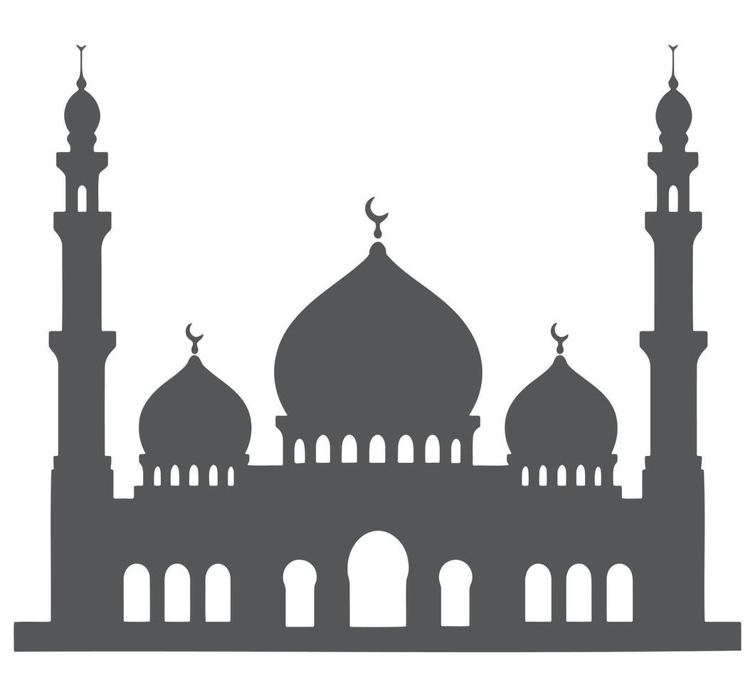 Mosque silhouette domes minarets crescent Islamic architecture vector
