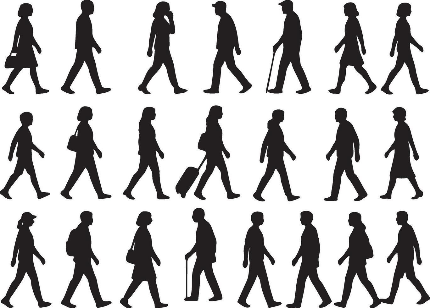 Diverse people walking silhouettes women vector