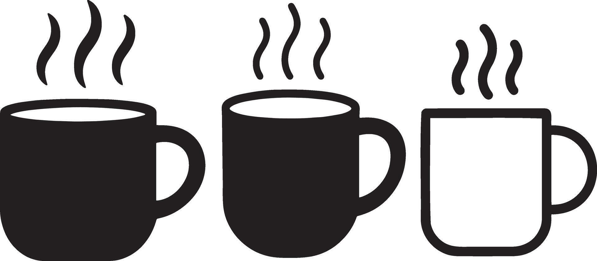 Three steaming mugs coffee hot beverage vector