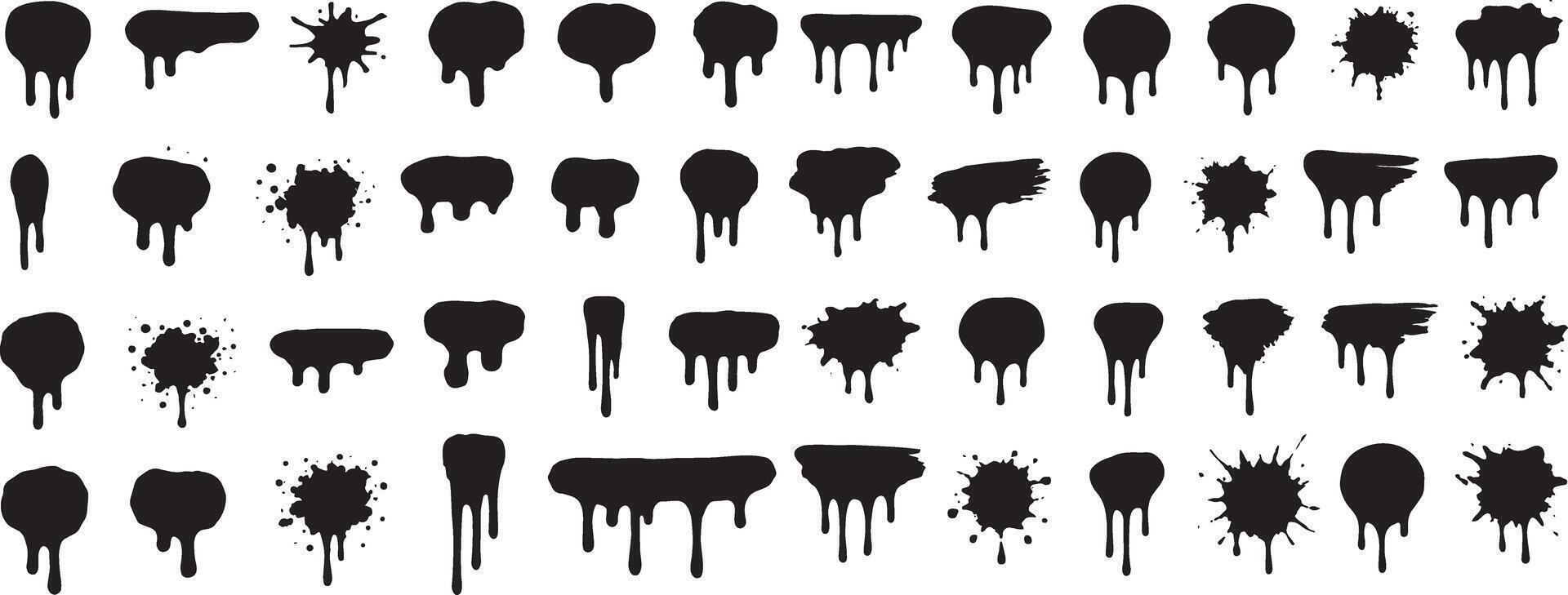 Dripping paint splatters and blobs black vector