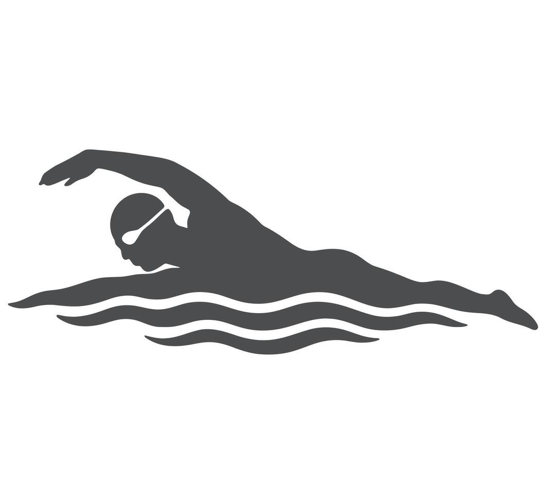 Silhouette of a swimmer in dark grey on white background vector