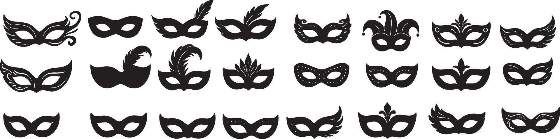 Masquerade masks collection ornate feathered jester vector