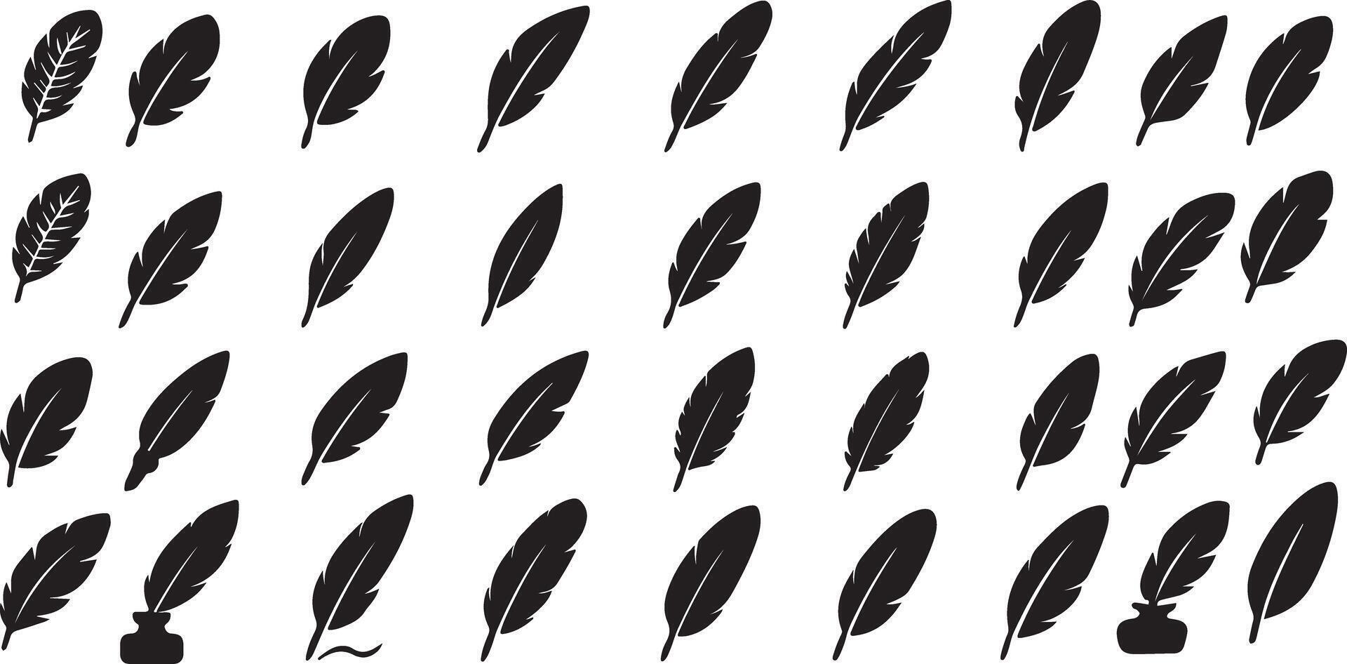 Quill pen and inkwell collection writing vintage vector