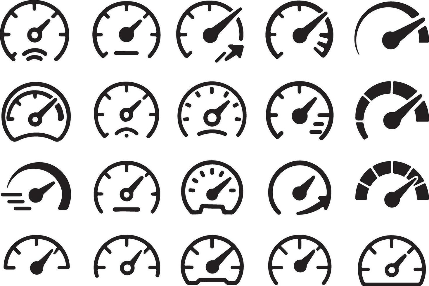 Speedometer icons with various indicators gauge dial vector
