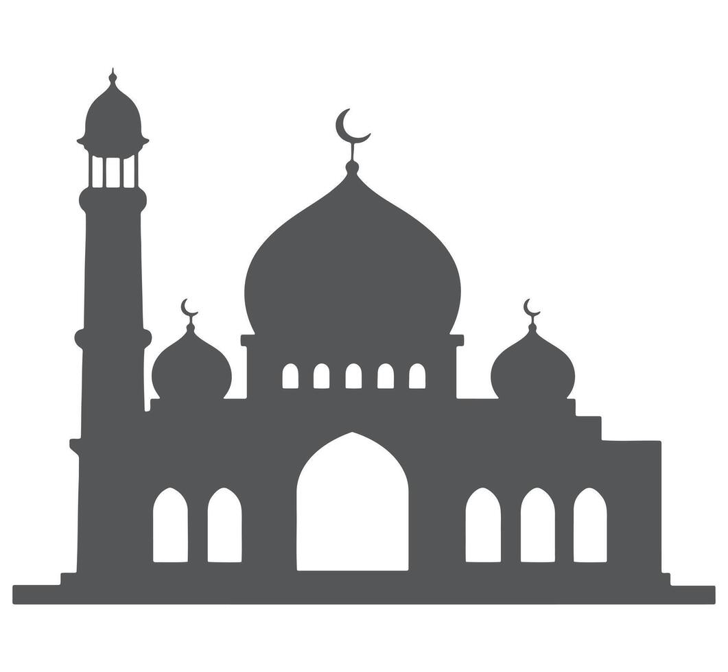 Islamic mosque silhouette with domes and minaret architecture building vector