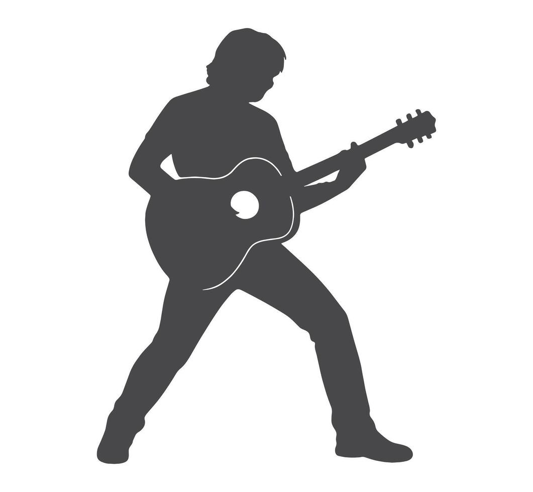 Musician playing acoustic guitar silhouette vector