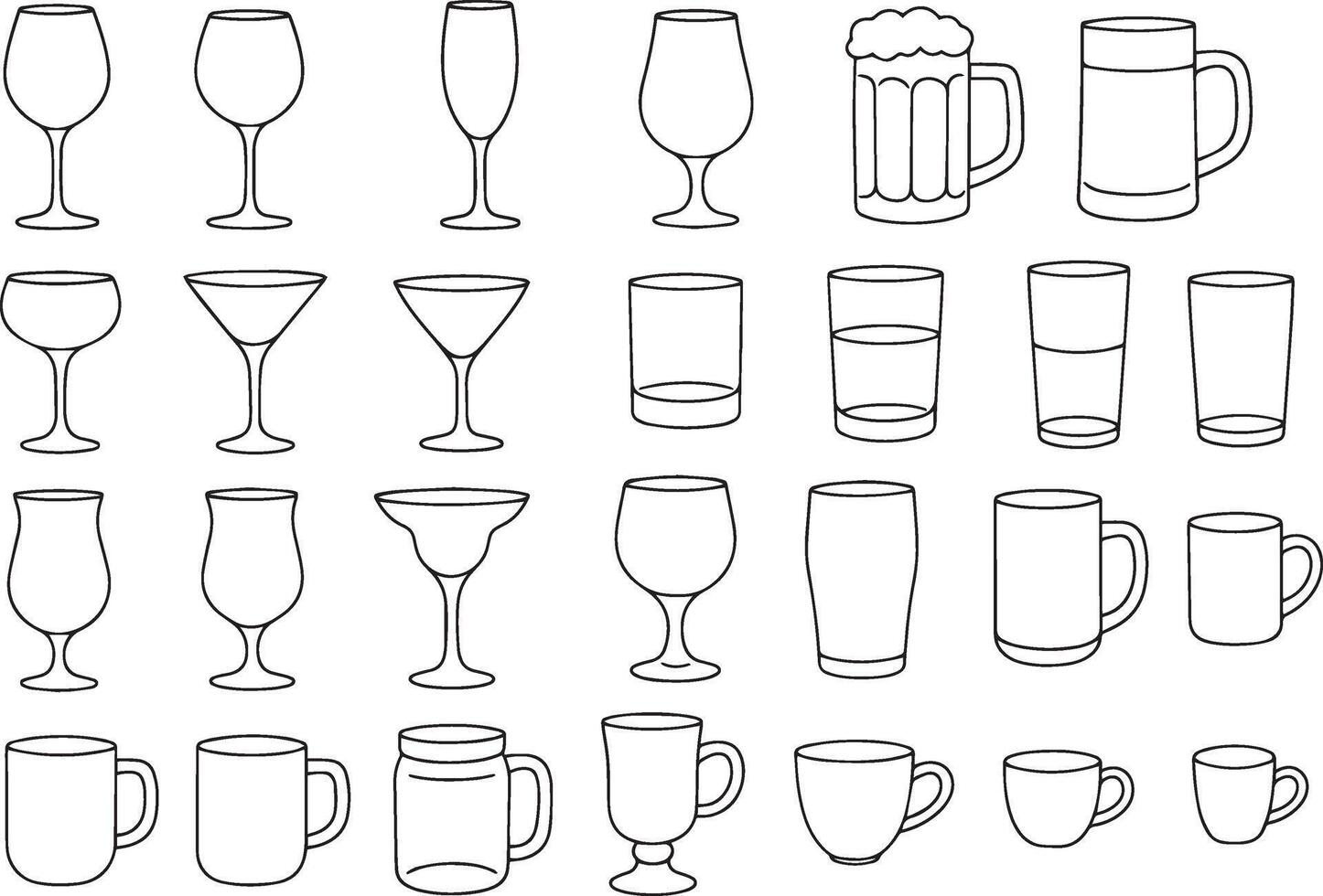 Various drinking vessels glass stein vector