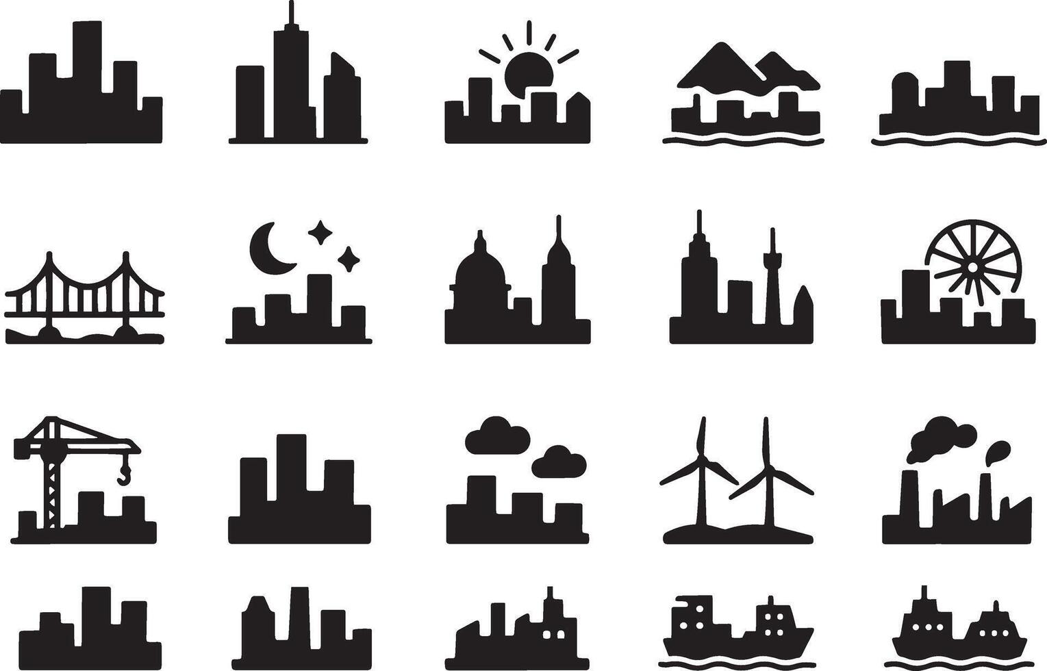 Cityscapes bridges buildings nature industry transportation skyline architecture vector