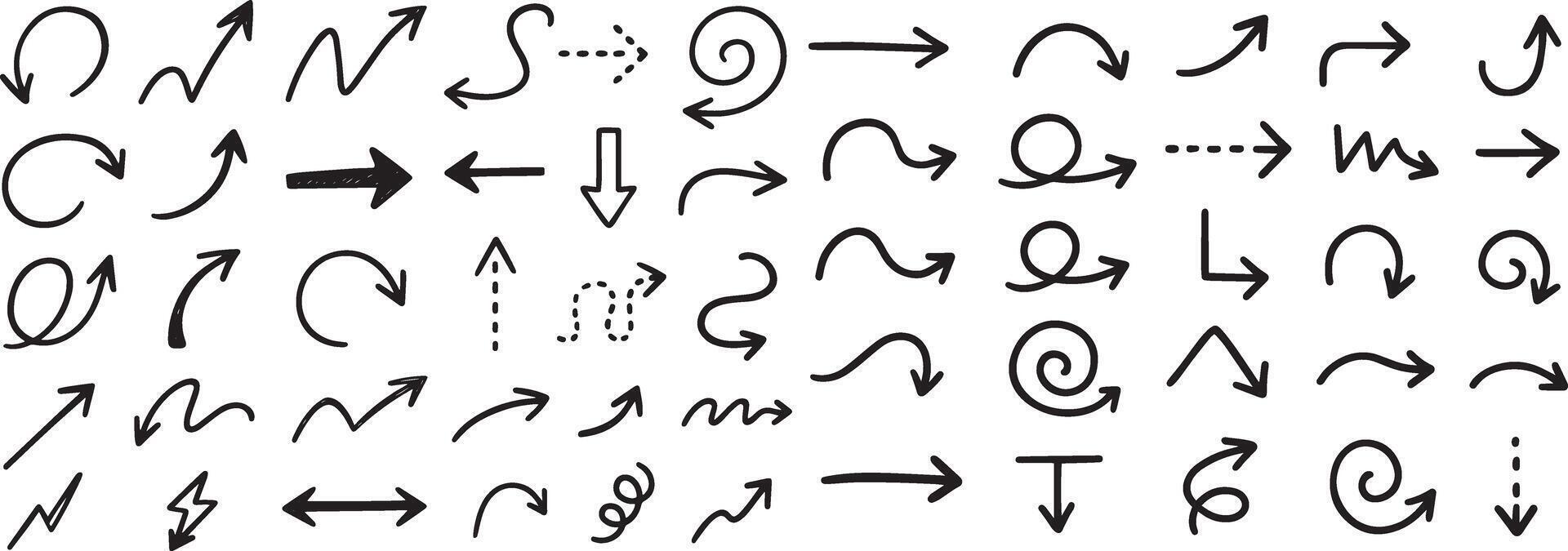 Diverse hand drawn arrow shapes and directions arrows vector