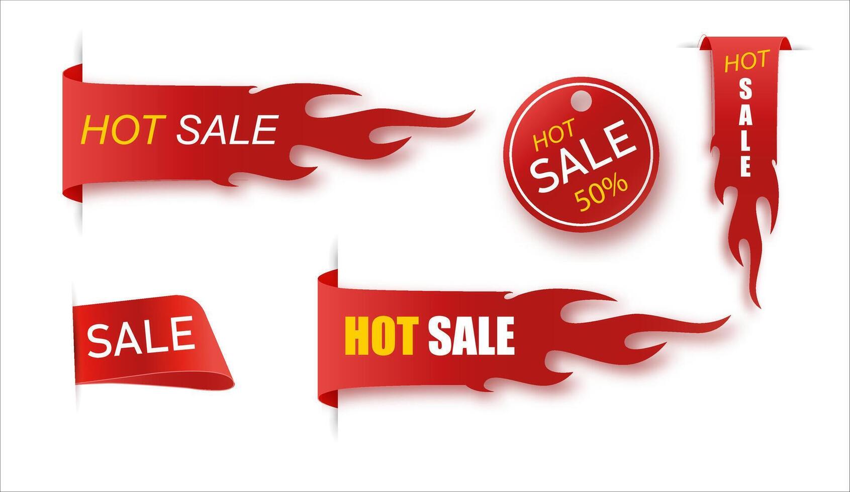 Flat linear promotion fire banner, price tag, hot sale, offer, price. illustration set vector