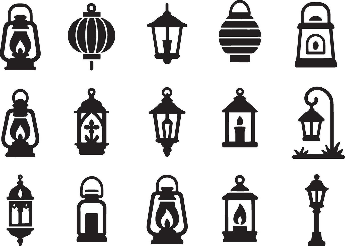 Lanterns lamps light sources lighting illumination vector