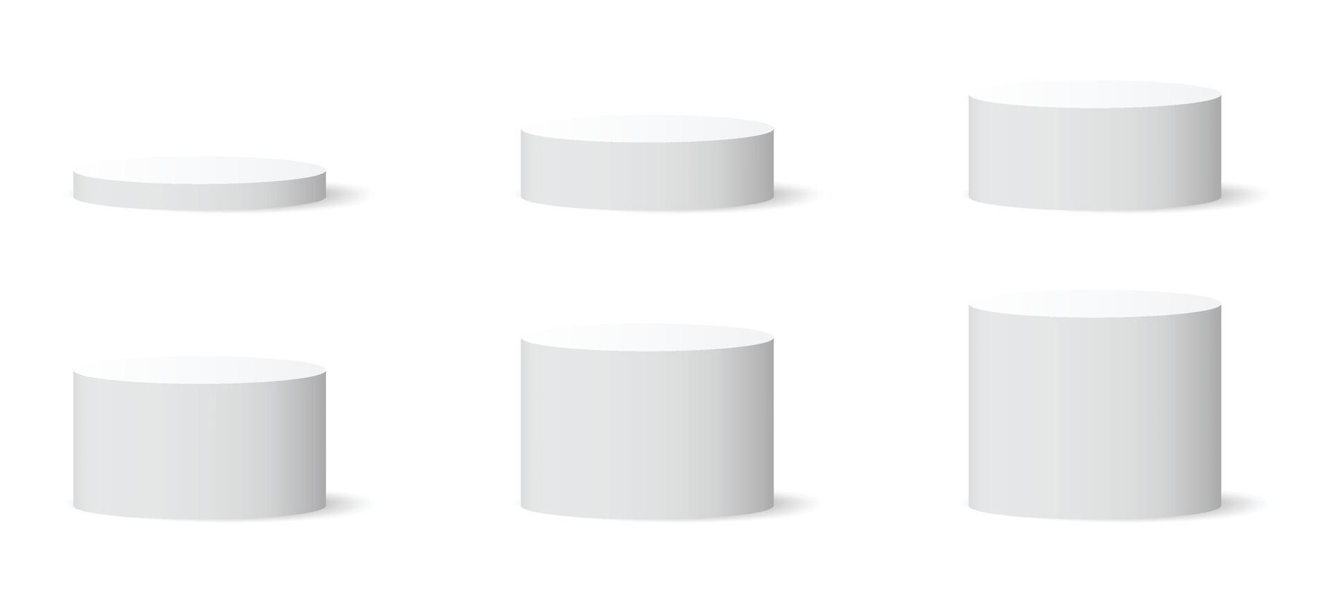 Set of 3d circle podium, pedestal and platform, stand stage, cylinder, column platform for display product, round white circle empty stages template isolated vector