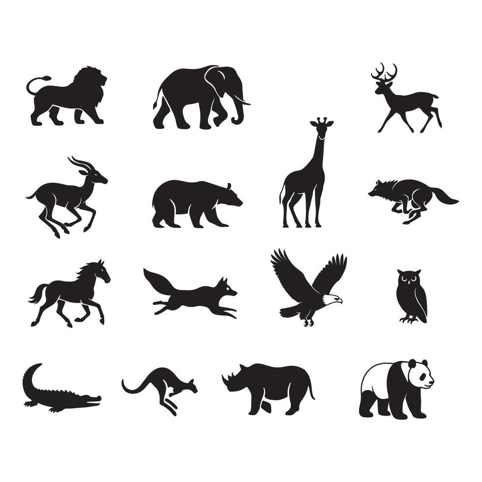Wildlife Animal Silhouettes Icon Set Isolated on White Background vector