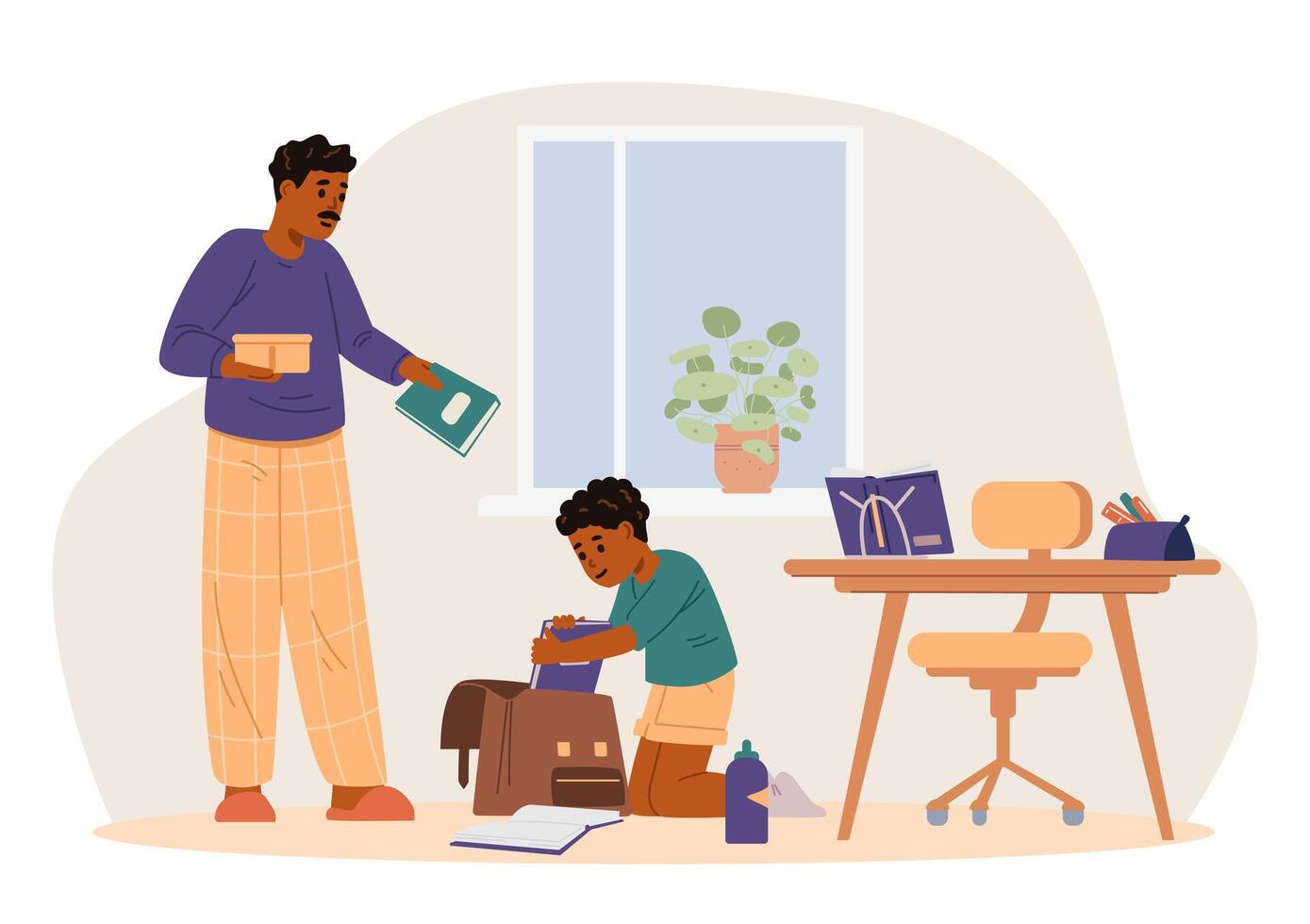 Father and son preparing for school vector