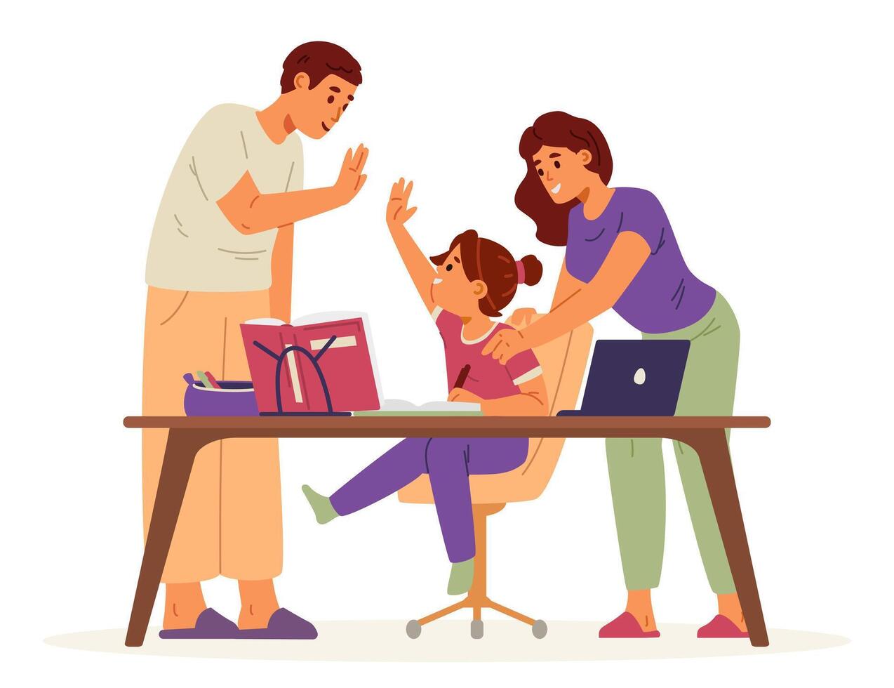 Parents assisting child with homework vector