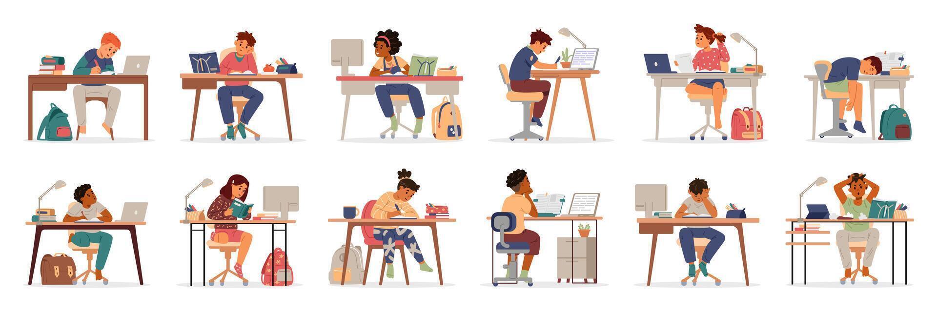 Students studying at desks vector